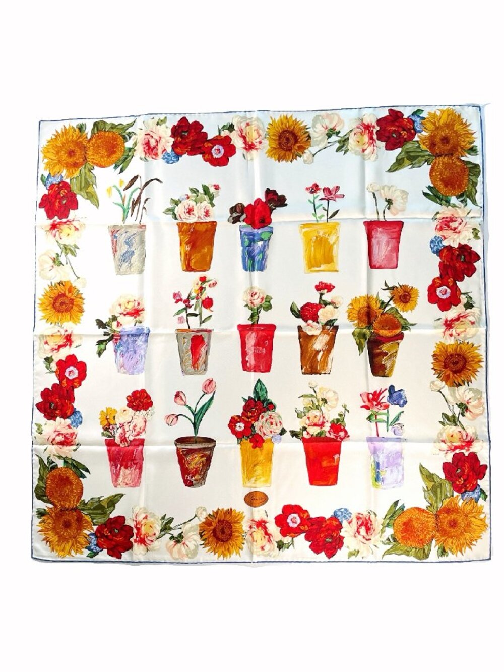 GUCCI Vintage Floral Garden Pots Silk Scarf 34” Square Made in Italy Vintage
